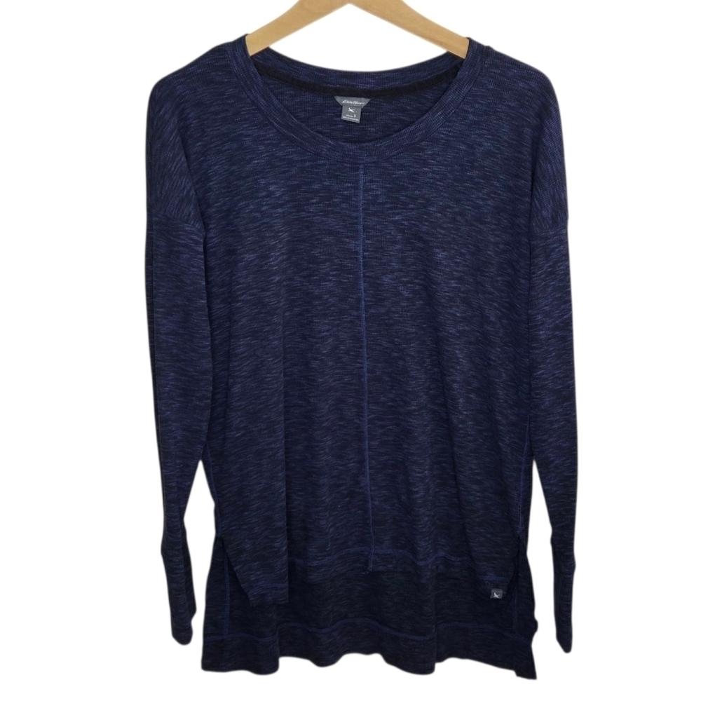 Eddie Bauer | Heathered Black & Purple Ribbed Top with Side Slit Size Small